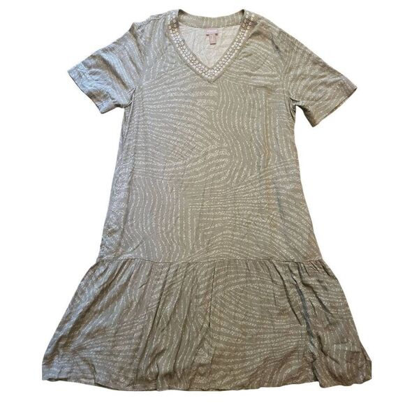 Chico's Dress Women's XL Green Embroidered V Neck Tiered Sundress Vacation - Picture 1 of 6